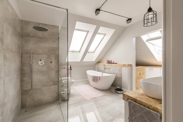 Ventilated skylights in new modern bathroom remodel